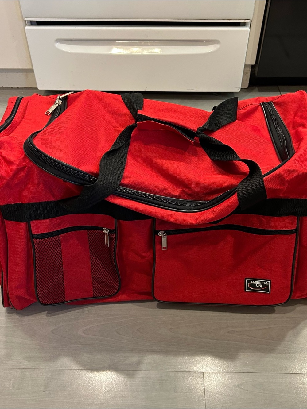 American Uni Large Red Duffel Bag Travel Gym Sports Luggage Multi Pocket 27”